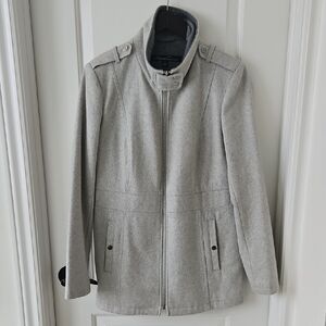 Kenneth Cole NY | Wool Blend Zip Front Military Jacket | Gray, Classic